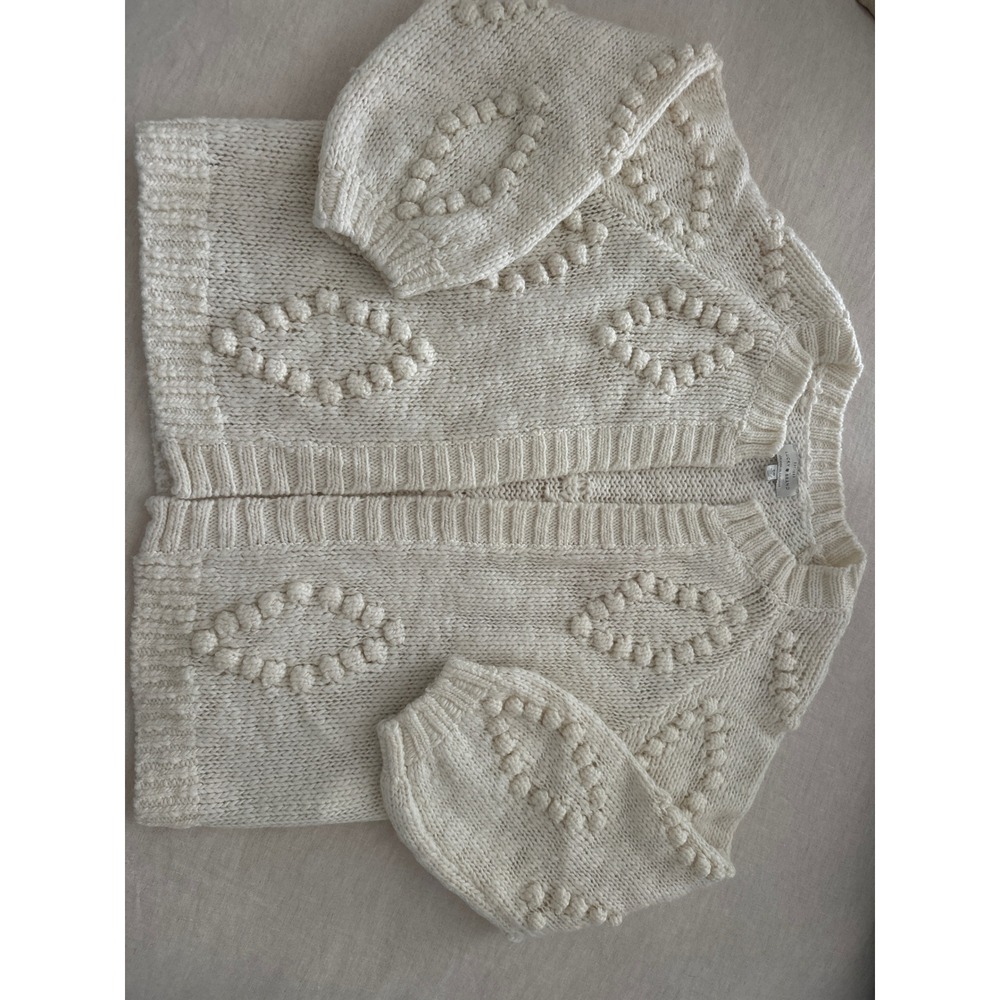 Lucky Brand Ivory Chunky Bobble Popcorn Knit Wool Blend Open Front Cardigan S
